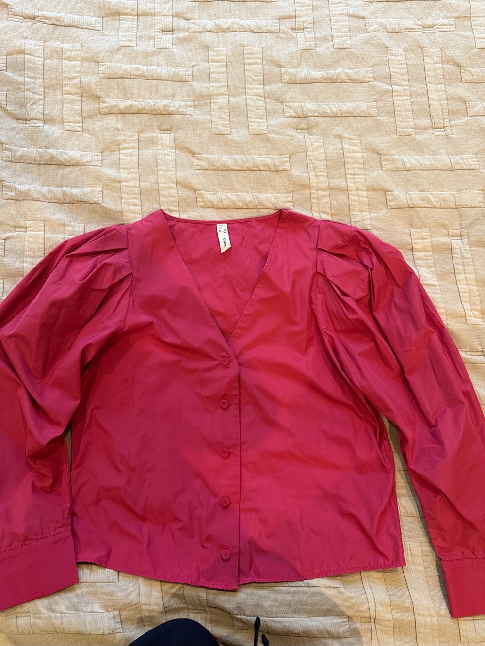 Mango Women's Button-Down Puff Sleeve Top - Fuchsia - Picture 1 of 4